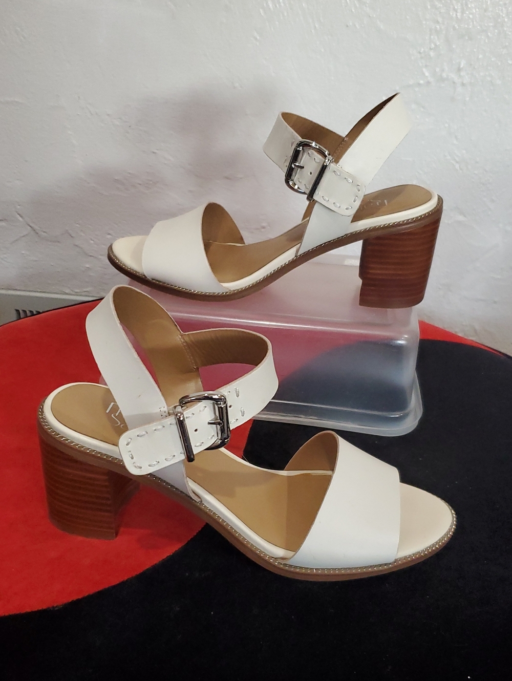 Franco Sarto Havana White Block Heel Sandals with Buckle Strap Size 8.5